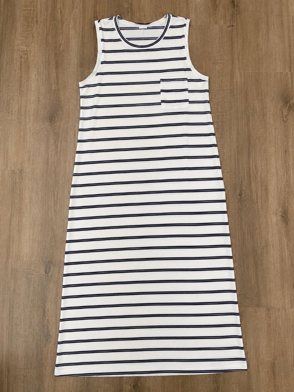 3 Dots White Striped Tank Dress Coastal‎ Minimalist Nautical Summer Staple